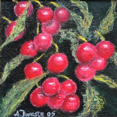 Peinture intitulée "Cerezas" par Antonio Doreste, Œuvre d'art originale, Pastel