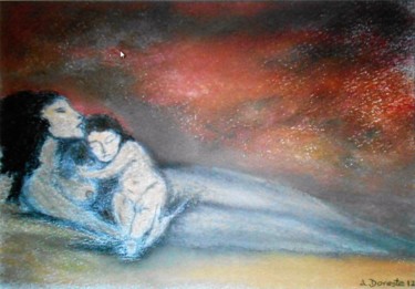Pintura titulada "Maternidad" por Antonio Doreste, Obra de arte original, Pastel