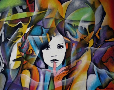 Painting titled "o silêncio da mulher" by Antonio Guimaraes, Original Artwork, Acrylic