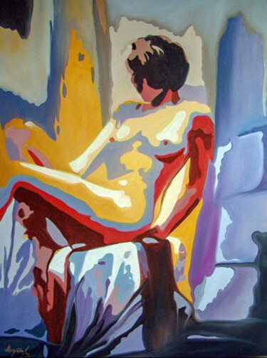 Painting titled "mulher sentada" by Antonio Guimaraes, Original Artwork, Acrylic