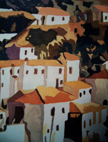 Peinture intitulée "casario-Portugal" par Antonio Guimaraes, Œuvre d'art originale, Acrylique