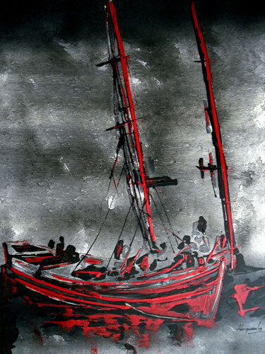 Pintura intitulada "barcos de pesca" por Antonio Guimaraes, Obras de arte originais, Acrílico