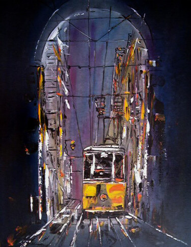 Painting titled "elevador da bica em…" by Antonio Guimaraes, Original Artwork, Acrylic