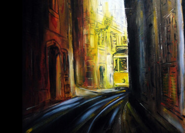 Painting titled "rua de Lisboa" by Antonio Guimaraes, Original Artwork, Acrylic