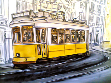 Картина под названием "Eléctrico de Lisboa…" - Antonio Guimaraes, Подлинное произведение искусства, Акрил