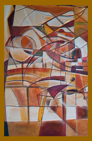 Painting titled "geométrico com rele…" by Antonio Guimaraes, Original Artwork, Acrylic