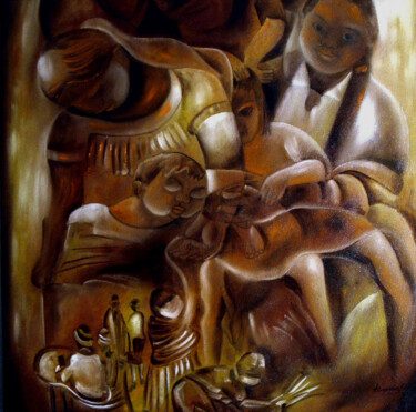 Malerei mit dem Titel "cais da viagem" von Antonio Guimaraes, Original-Kunstwerk, Öl