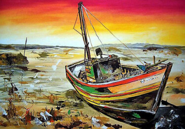 Painting titled "Barco  de pesca no…" by Antonio Guimaraes, Original Artwork, Acrylic