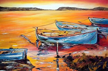 Painting titled "Barcos da Pesca - P…" by Antonio Guimaraes, Original Artwork, Acrylic