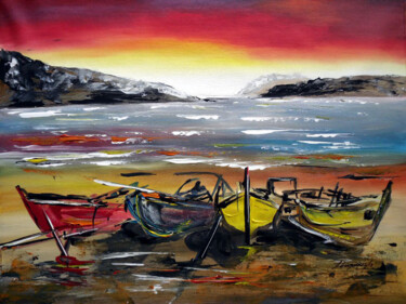 Painting titled "barcos na praia" by Antonio Guimaraes, Original Artwork, Acrylic