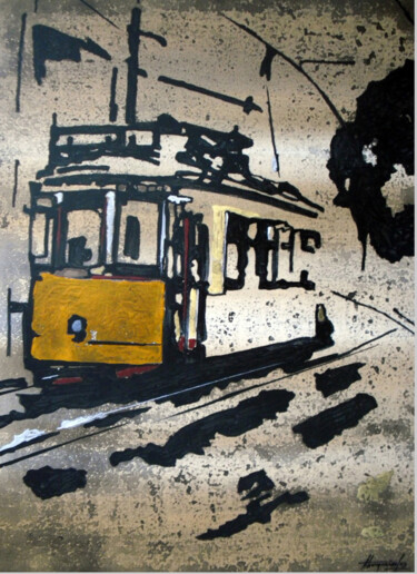 Картина под названием "Eléctrico de Lisboa-" - Antonio Guimaraes, Подлинное произведение искусства, Акварель