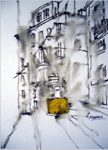 Pintura intitulada "bairro de Lisboa" por Antonio Guimaraes, Obras de arte originais, Aquarela
