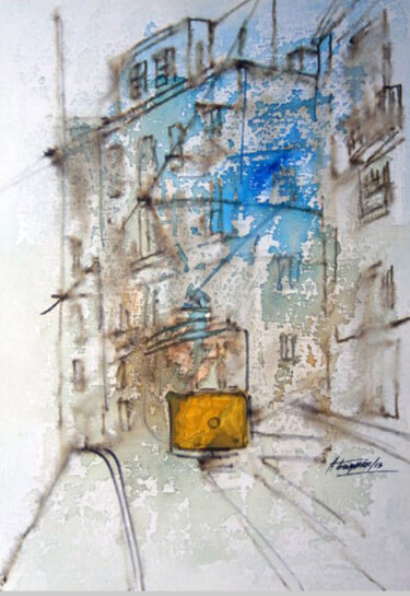 Painting titled "rua de Lisboa 005" by Antonio Guimaraes, Original Artwork, Watercolor