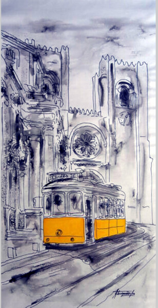 Painting titled "Sé de Lisboa-Portug…" by Antonio Guimaraes, Original Artwork, Watercolor