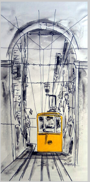 Pintura intitulada "elevador da bica em…" por Antonio Guimaraes, Obras de arte originais, Aquarela