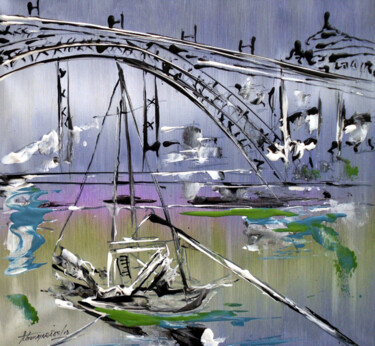 Painting titled "rio Douro no Porto-1" by Antonio Guimaraes, Original Artwork, Watercolor