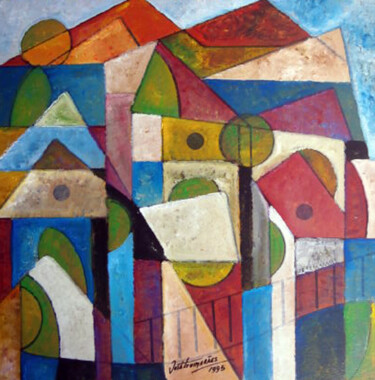 Painting titled "casario português---" by Antonio Guimaraes, Original Artwork, Acrylic