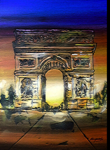Painting titled "Cidade da Luz-Paris" by Antonio Guimaraes, Original Artwork, Oil