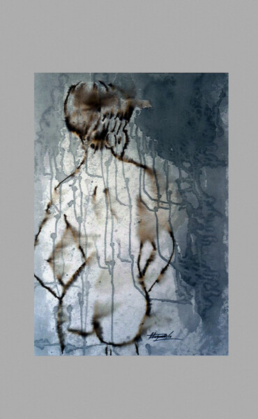 Pintura intitulada "mulher de costas-01" por Antonio Guimaraes, Obras de arte originais, Aquarela