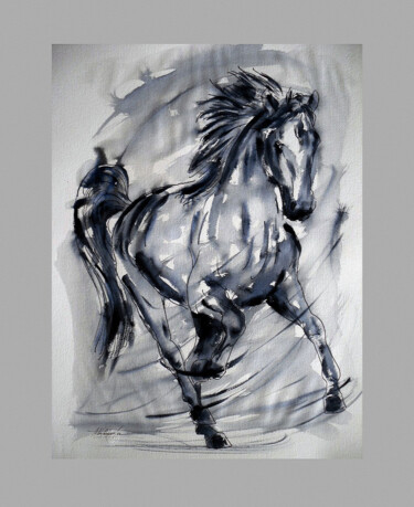 Pintura intitulada "cavalo na aguarela.…" por Antonio Guimaraes, Obras de arte originais, Aquarela