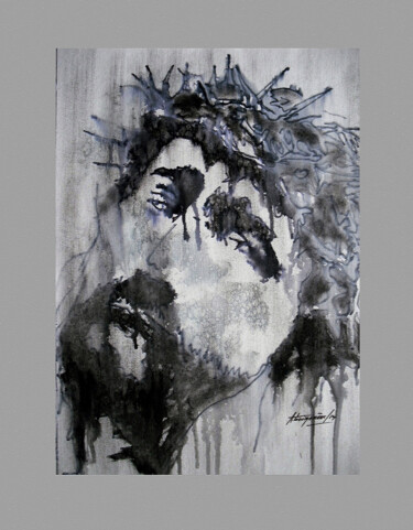 Peinture intitulée "sofrimento de Crist…" par Antonio Guimaraes, Œuvre d'art originale, Aquarelle