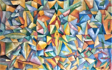 Painting titled "Cidades-Cubisno" by Antonio Guimaraes, Original Artwork, Acrylic