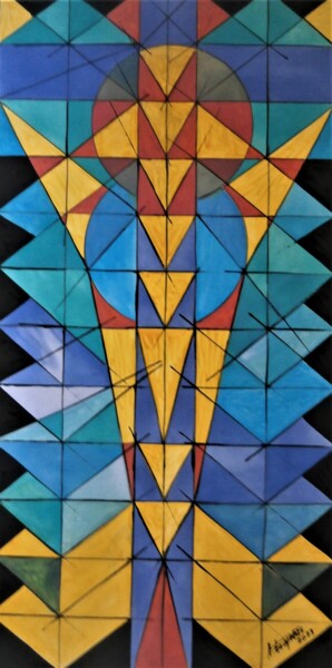 Schilderij getiteld "Cubismo-vitral-tela" door Antonio Guimaraes, Origineel Kunstwerk, Acryl