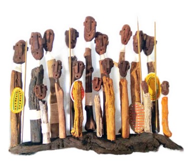 Skulptur mit dem Titel "Masais" von Antonio Martinez Ruiz, Original-Kunstwerk, Holz