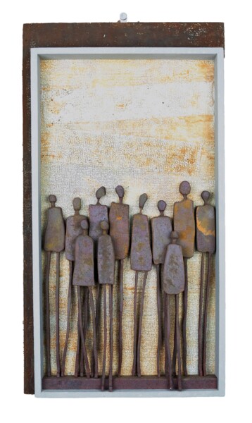 Skulptur mit dem Titel "ONCE AMIGOS" von Antonio Martinez Ruiz, Original-Kunstwerk, Holz Auf Holzplatte montiert