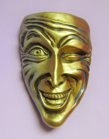 Escultura intitulada "Wall mask, Winking…" por Antonio Mayer, Obras de arte originais, Gesso