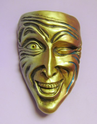 Scultura intitolato "Wall mask, Winking…" da Antonio Mayer, Opera d'arte originale, Gesso