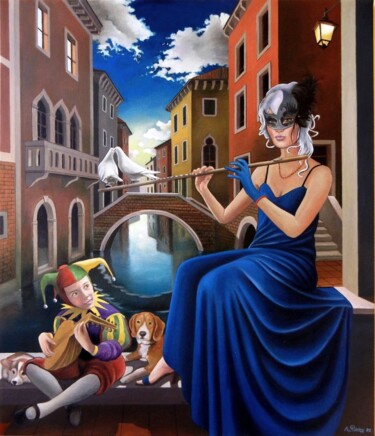 Painting titled "Rondò veneziano" by Antonio Pirozzi, Original Artwork, Oil Mounted on Other rigid panel