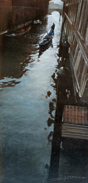 Malerei mit dem Titel "Under the Bridge of…" von Antonio Sgarbossa, Original-Kunstwerk, Öl Auf Holzplatte montiert