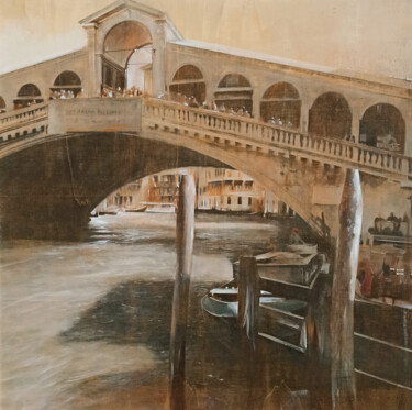 Ζωγραφική με τίτλο "Ponte di Rialto - V…" από Antonio Sgarbossa, Αυθεντικά έργα τέχνης, Λάδι Τοποθετήθηκε στο Ξύλινο πάνελ