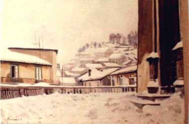 Pittura intitolato "Dorf im Winter" da Antonio Sirangelo, Opera d'arte originale, Olio