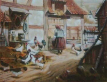 Pittura intitolato "Contadina nel polla…" da Antonio Sirangelo, Opera d'arte originale