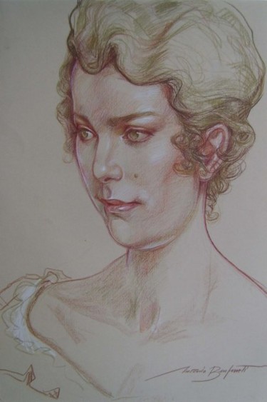 Pittura intitolato "ritratto femminile…" da Antonio Benfenati, Opera d'arte originale, Olio