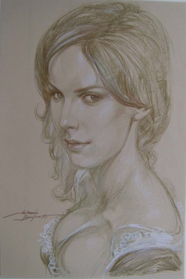 Pittura intitolato "ritratto femminile…" da Antonio Benfenati, Opera d'arte originale, Olio