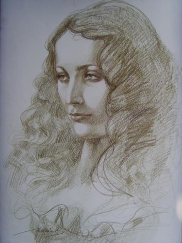 Pittura intitolato "donna con chioma fl…" da Antonio Benfenati, Opera d'arte originale, Altro