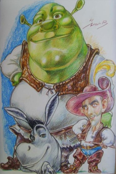 Pittura intitolato ""Shrek" manifesto e…" da Antonio Benfenati, Opera d'arte originale, Olio