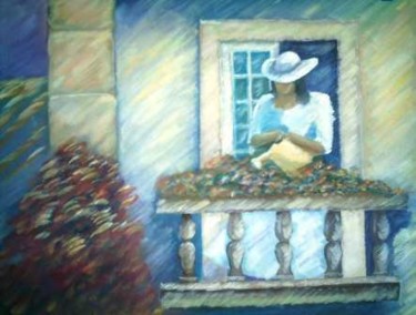 Painting titled "Regando flores" by J.A, Original Artwork, Oil
