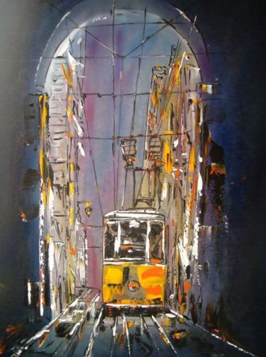 Pintura intitulada "Lisboa-elevador da…" por Antonio Guimaraes Santos, Obras de arte originais