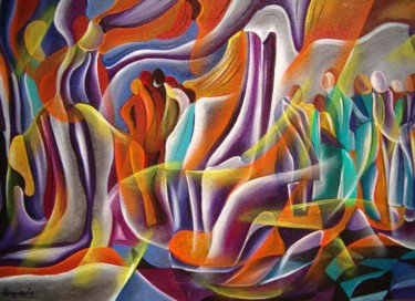 Pintura intitulada "Pormenor da festa" por Antonio Guimaraes Santos, Obras de arte originais