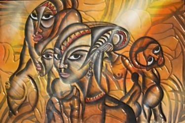 Pintura intitulada "Povo africano" por Antonio Guimaraes Santos, Obras de arte originais