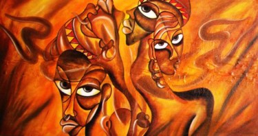 Pintura intitulada "Povo africano" por Antonio Guimaraes Santos, Obras de arte originais, Óleo