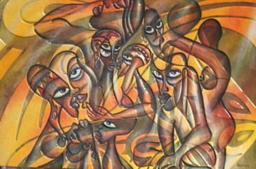 Painting titled "Povo africano" by Antonio Guimaraes Santos, Original Artwork