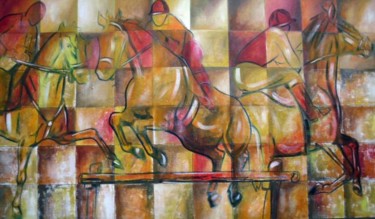 Pintura intitulada "Mosaco de cavalos" por Antonio Guimaraes Santos, Obras de arte originais