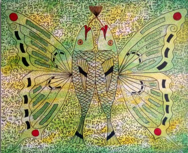 Peinture intitulée "Due pesci farfalla" par Antonio Presti, Œuvre d'art originale, Acrylique