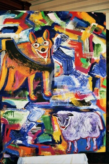 Painting titled "Lobo com Oculos e a…" by Antonio Santos, Original Artwork