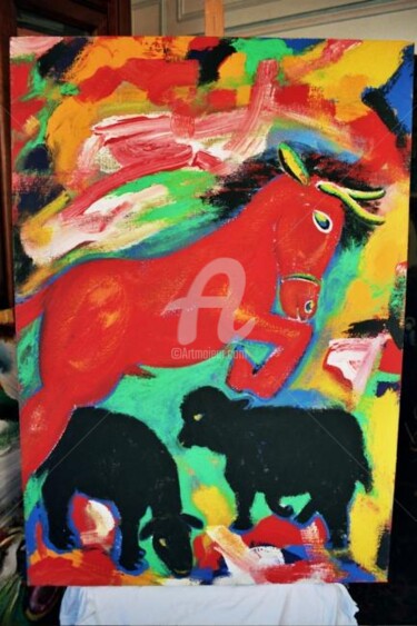Peinture intitulée "Cavalo Vermelho e C…" par Antonio Santos, Œuvre d'art originale
